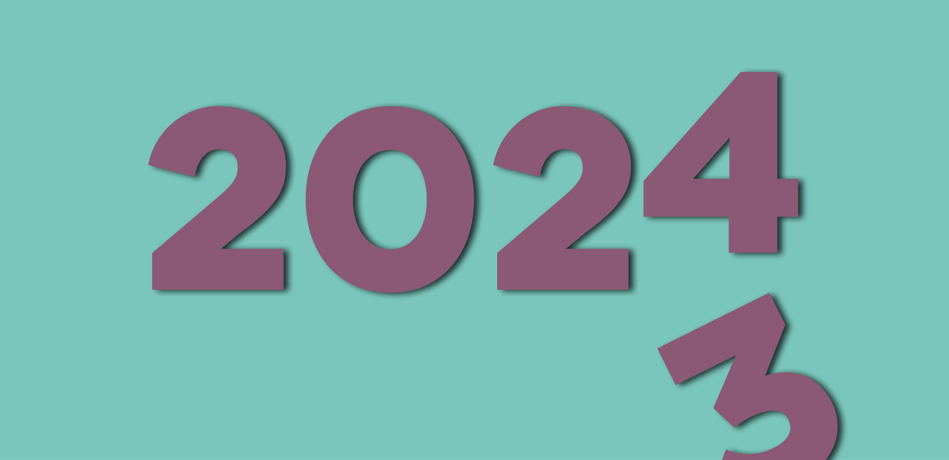 Billede hvor årstallet 2024 ses og herunder glider et 3-tal ud af billedet. Dermed menes at vi er på vej ind i år 2024. 